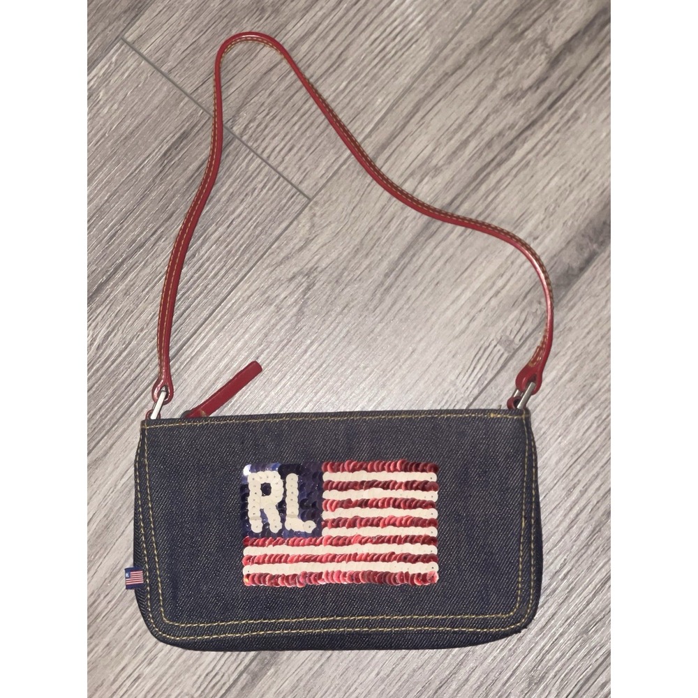 Vintage Y2K Polo Jeans Co Ralph Lauren Sequin American Flag Denim Mini Bag